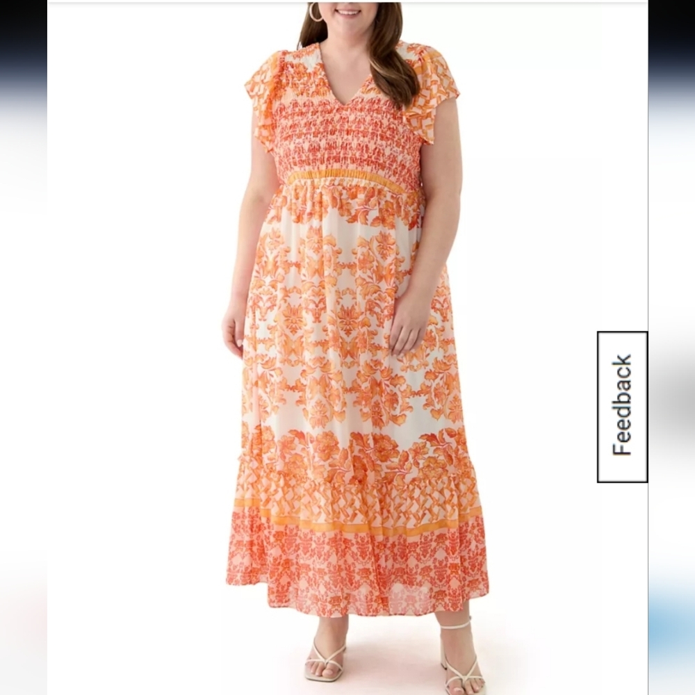 Maison TaraPlus Size Printed V-Neck Chiffon Maxi Dress Size 18W